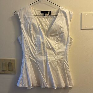 Theory white cotton peplum sleeveless top
